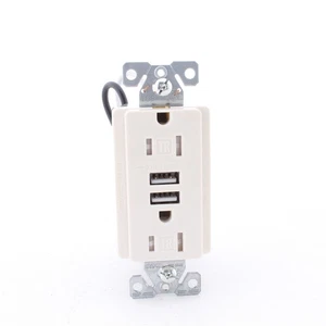 Eaton Lt Almond Tamper Resistant 5-15R 15A Outlet 3.1A USB Charger Bulk TR7755LA - Picture 1 of 4