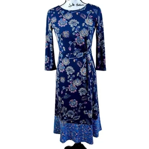 Vestido Talbots Midi Azul Estampado Floral Torcido Lateral Acanalado Manga 3/4 Talla 2P - Imagen 1 de 18