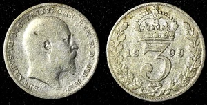 Gran Bretagna Edoardo VII Argento 1909 3 Pence KM#797,2 (28 226) - Foto 1 di 3