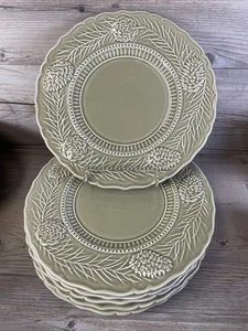 Zrike Dana Cullen Woodland Pine Cones 9 1/4” Sage Green 6 Salad Plates Scalloped - Picture 1 of 6