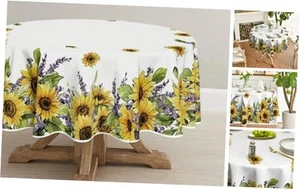 Spring Tablecloth 90×90 Inch Round, Sunflower Lavender 90×90",Round Yellow - Picture 1 of 7