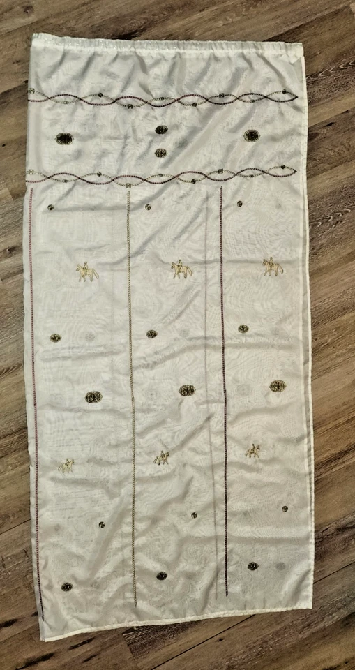 Cortina de ducha vintage blanca transparente bordada con temática de caballo ecuestre Foto 1 de 4