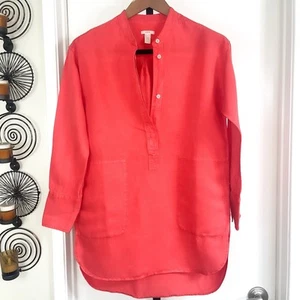 J Crew Silk Linen Blend Shirt Dress -  Red-Orange Salmon, Size XS - Picture 1 of 5