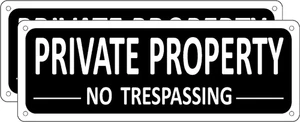 (2 Pack) Heavy-Duty Metal No Trespassing Signs Private Property, 10" X 3.5" Alum - Picture 1 of 12