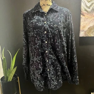 Vintage Eddie Bauer Womens XL Floral Corduroy Button Up Shirt Top Long Sleeve - Picture 1 of 10