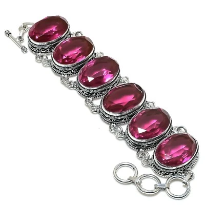 Pink Tourmaline Gemstone Handmade 925 Sterling Silver Healing Jewelry Bracelet - Image 1 of 4