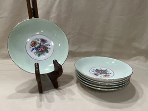 6pc Patel Colclough Longton Floral Center Gold Rim, Made In England, A1998 - Picture 1 of 3