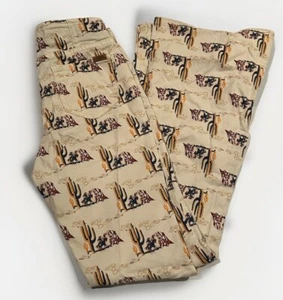 Rock & Roll Cowboy Pull On Flare Ivory Denim Pants Western Print 27 X 34 - Picture 1 of 5