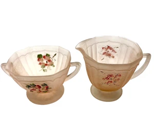 Vtg. Anchor Hocking 1930s Mayfair Pink Satin Sugar & Creamer, Princess Pattern - Picture 1 of 12