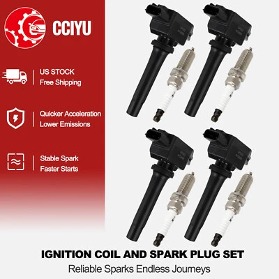Bobina de ignição CCIYU 4 + 4 velas de ignição para 2017-2018 Toyota Yaris iA 1.5L L4 - Imagem 1 de 4