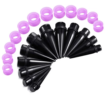 12-24PCS Large Ear Stretching Kit Acrylic Taper Silicone Tunnel Gauges 00G-20mm - Image 1 of 4