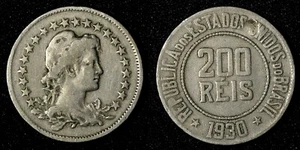 BRAZIL Copper-Nickel 1930 200 Reis Liberty 25mm KM# 519 (27 800) - Picture 1 of 3