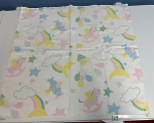 VTG BEACON BABY BLANKET PASTEL FLANNEL SWADDLE AIRPLANES BALLOONS BUNNY 1980’s - Picture 1 of 8