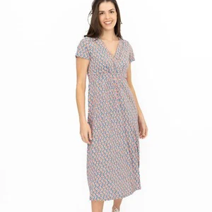 Seasalt Womens Midi Dress Blue Seaweed Stamp Tid Chapelle Jersey Wrap V-Neck - Picture 1 of 11