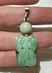 Vintage Green Carved Jadeite Jade Cab Bead Silver 8g Pendant - Picture 1 of 8