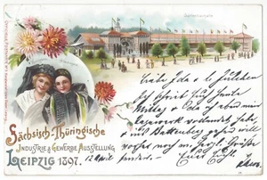 1897 Leipzig, Deutschland Industrieausstellung - Künstler illustrierte Postkarte - Bild 1 von 2