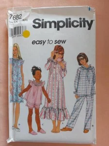 Simplicity 7682 Child's & Girls Nightgown & Pajamas Pattern Size 7-12 - Imagen 1 de 2
