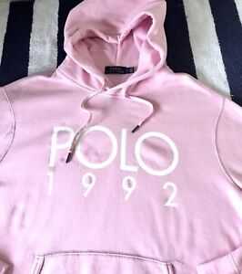 Mens Ralph Lauren ‘Polo 1992’ Baby Pink OTH Hoodie Hooded Sweatshirt In Medium