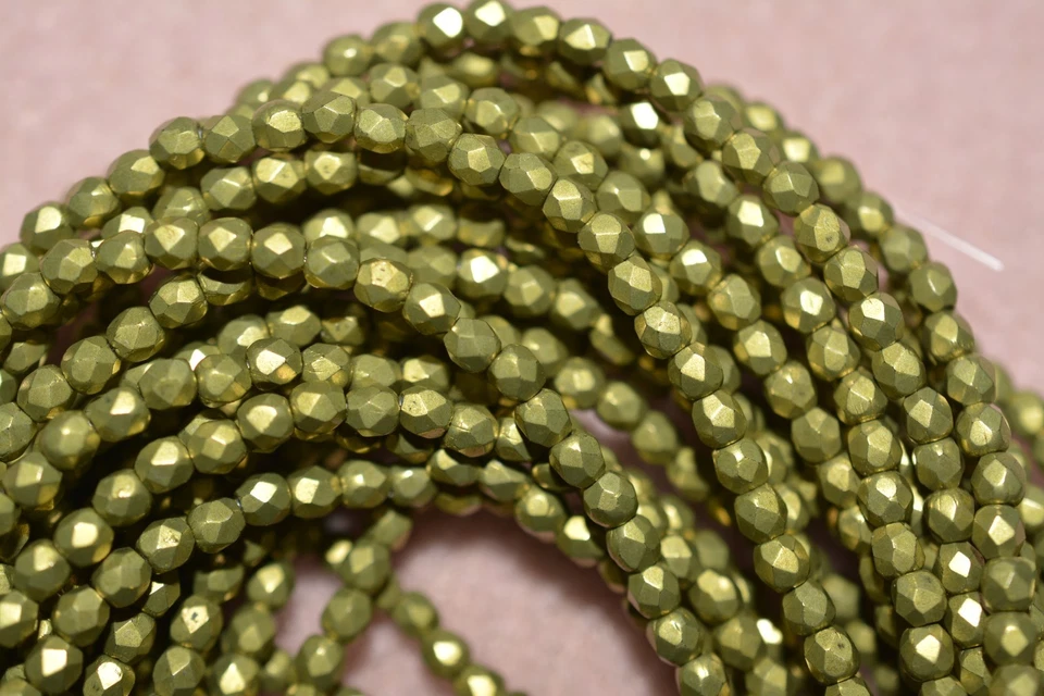 Czech Fire Polished 3mm round faceted glass beads - CT Sat Metallic Meadowlark - Image 1 of 1