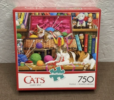 New Buffalo Puzzle Cats Comfy Spot 750 Piece 24"x18" Hard to Find Made in USA - Image 1 of 4