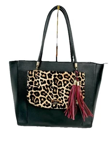 Kate Spade Black Leather Longacre Court Calf Hair Cal Leopard Print Tote Bag - Picture 1 of 18