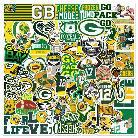 50pcs Bay Packers Green Stickers Suitcase Water Bottle Waterproof Stickers Cover