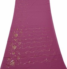 Vintage Saree Pink Georgette Blend Embroidered Sari DIY Dressmaking 5 Yd SI16575