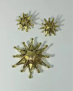 Spilla Starburst vintage spilla e orecchini metà secolo moderno tono oro clip on - Foto 1 di 8