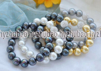 Brazalete de cuentas redondas de perlas de concha de 8/10/12 mm 5 hilos 5 colores cierre magnético de 7,5" Foto 1 de 3