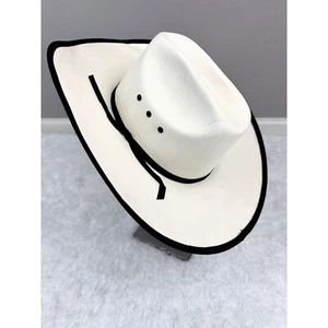 Lone Star Men's Western Hat Cream Black Shaped Brim Cowboy Rodeo 7 1/8 - Picture 1 of 6