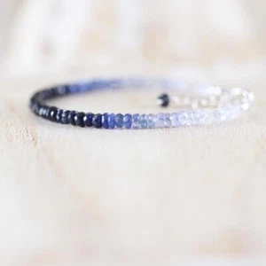AAA Natural Shaded Blue Sapphire 3-4mm Faceted Rondelle Gemstone Beaded Bracelet - Picture 1 of 6