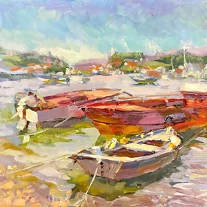 Sea Painting Original Coastal Painting Oil Beach Painting Seascape Boat Painting - Picture 1 of 8