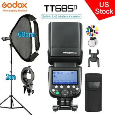 US Godox TT685II-C 2.4G TTL Speedlite Flash+60*60cm Bracket Softbox for Canon - Image 1 of 4