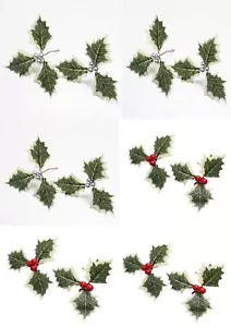 Artificial Holly Berries with Green Leaves 12PCS Artifical Red Holly Berry Fl... - Picture 1 of 6