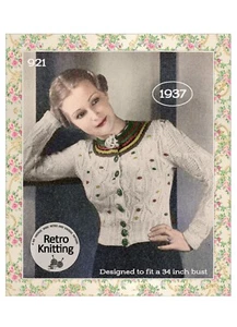 1930s Tyrolean Jumper Vintage Knitting Pattern Bust 34 - Picture 1 of 2