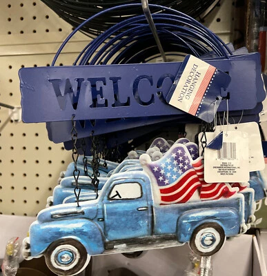 Patriotic Metal Blue Truck American Flag Welcome Sign Indoor Outdoor Ships FAST! - Image 1 of 3