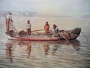Fishermen Sea of Galilee Jerusalem G Wetmore Promise Land Print to Frame Vintage - Picture 1 of 4