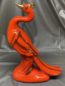 Vintage Maurice of California Keramik Pfau Vogel Figur Statue rot - Bild 1 von 8