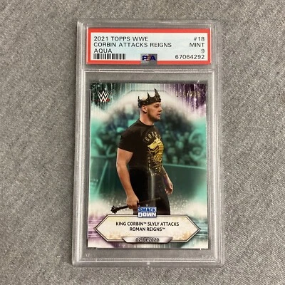 2021 Topps WWE King Corbin Attacks Reigns Aqua /299 PSA 9 MINT - Image 1 of 2