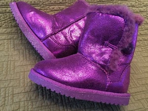 Toddler Girls Boots Purple Metallic Glitter Fashion Faux Fur Circo Dasha 5 6 7 - Picture 1 of 12