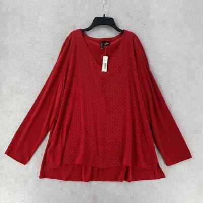 NUEVO CON ETIQUETAS Blusa New Directions Mujer XL Túnica Elástica Tejida Top Rojo Todas las Cuentas Foto 1 de 4