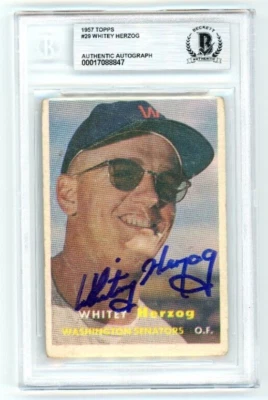 Whitey Herzog Signed 1957 Topps RC BAS Slabbed Washington Senators Autographed - Image 1 of 2