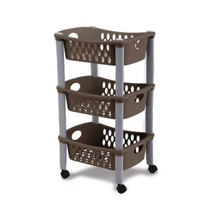 Carrello Otello 3 Rripiani Colore Marrone 30X40X70H Multiuso Portafrutta C/Ruote - Foto 1 di 1