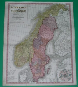 1844 ORIGINAL MAP SWEDEN NORWAY Christiania OSLO STOCKHOLM FINLAND SKANDINAVIA - Picture 1 of 7