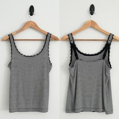 Camiseta sin mangas Chico's Travelers para mujer talla mediana 1 negra blanca varias rayas cami nueva con etiquetas Foto 1 de 4