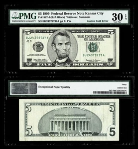 Fr. 1987-J $5 1999 Federal Reserve Note. PMG Very Fine 30 EPQ. - Picture 1 of 1