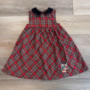 Vintage Disney Mickey & Minnie Mouse Urlaub rot kariertes Kleid Kleinkind Mädchen 4T - Bild 1 von 10