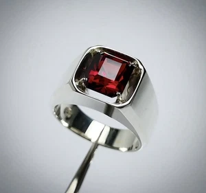 Deep Red Garnet Ring Sterling Silver 925 Garnet Ring For Men January Birthstone - Picture 1 of 3