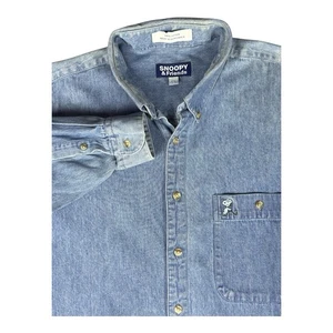 Snoopy & Friends Embroidered Shirt Golf Long Sleeve Button-Down Denim Men’s XL - Picture 1 of 9