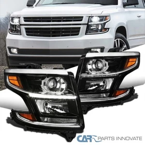 Fit 15-20 Chevy Tahoe Suburban Black LED Strip Bar Projector Headlights Lamp L+R - Picture 1 of 9